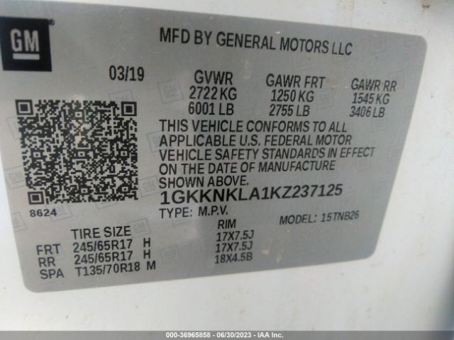 1GKKNKLA1KZ237125 GMC ACADIA SLE