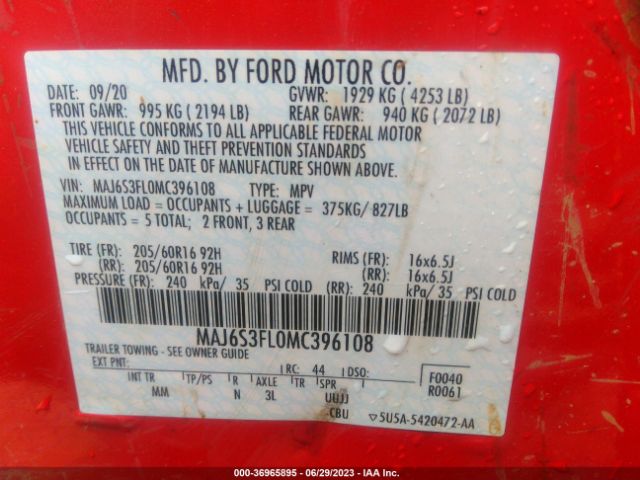 MAJ6S3FL0MC396108 Ford ECOSPORT S