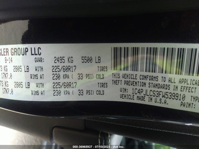 2015 JEEP CHEROKEE LATITUDE VIN: 1C4PJLCS3FW539910