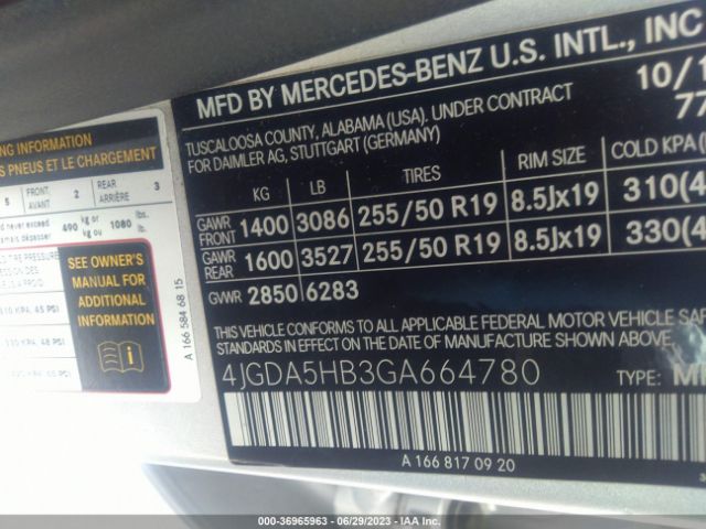4JGDA5HB3GA664780 Mercedes-Benz Gle Gle 350