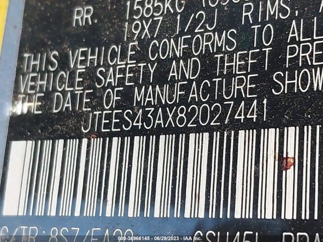 2008 TOYOTA HIGHLANDER SPORT VIN: JTEES43AX82027441