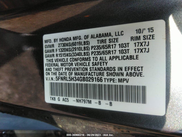 Honda ODYSSEY SE 2016 5FNRL5H34GB029166 Image 9