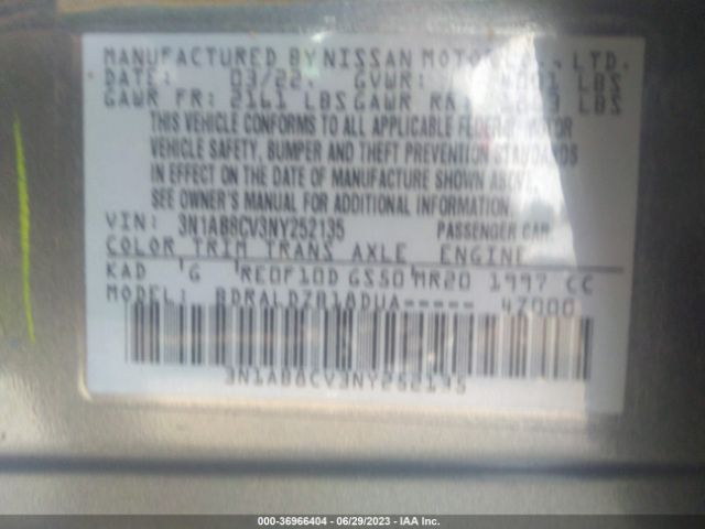 3N1AB8CV3NY252135 Nissan SENTRA SV