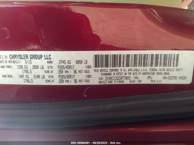 2013 CHRYSLER TOWN & COUNTRY TOURING-L VIN: 2C4RC1CG2DR778051