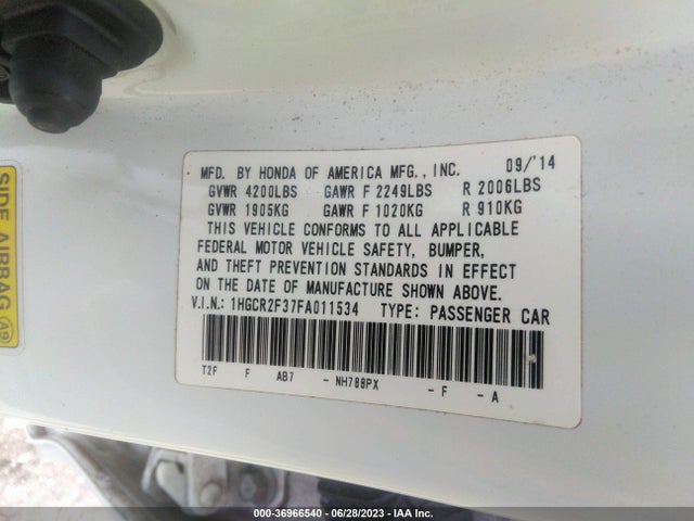 Honda Accord Sedan Lx 2015 1HGCR2F37FA011534 Image 15
