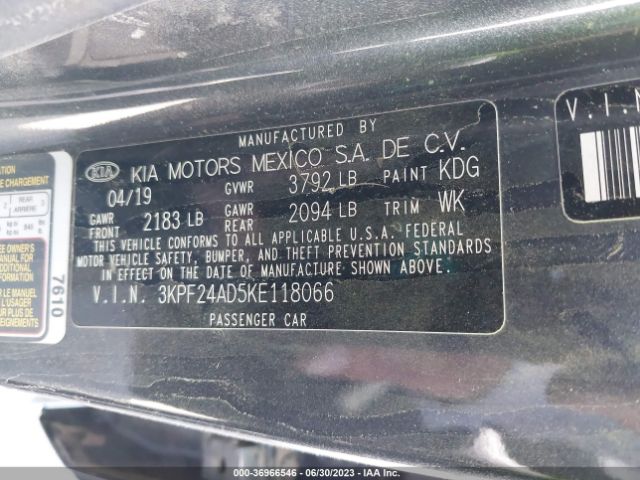 3KPF24AD5KE118066 KIA Forte Lxs