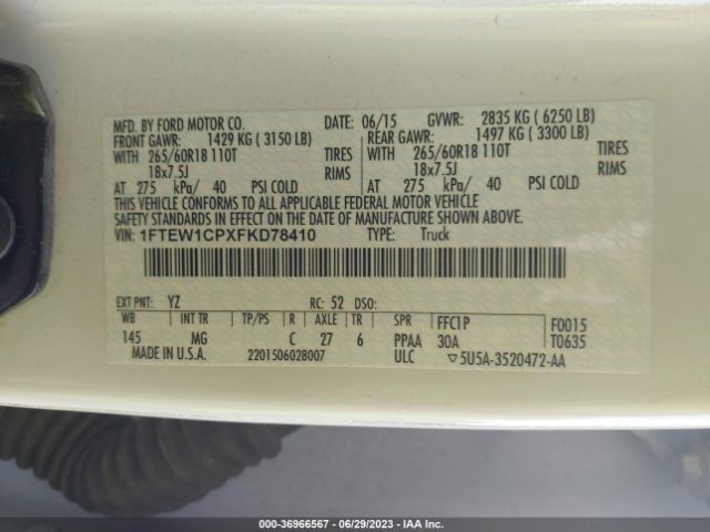 1FTEW1CPXFKD78410 Ford F-150 Xl/lariat/xlt