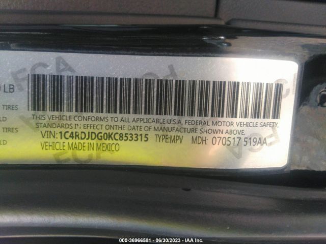 1C4RDJDG7KC605711 Dodge Durango Gt Plus
