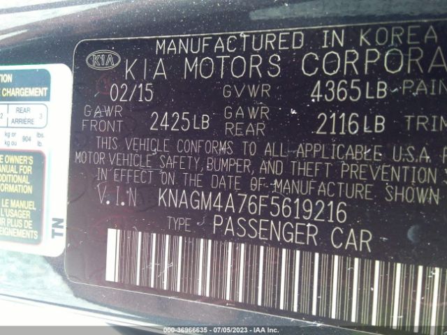 KNAGM4A76F5619216 KIA Optima Lx