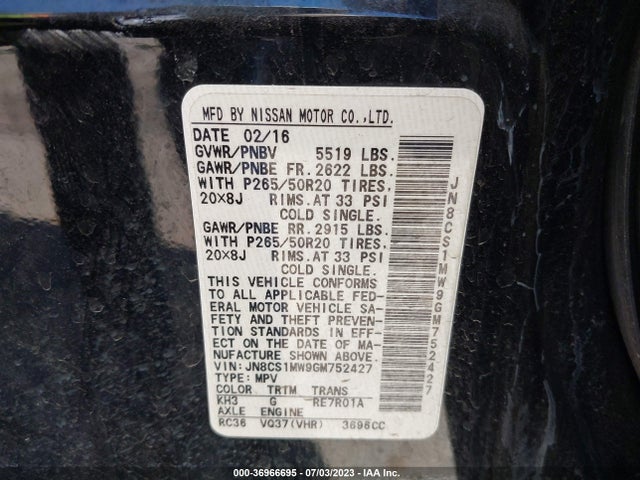 2016 Infiniti QX70, VIN: JN8CS1MW9GM752427