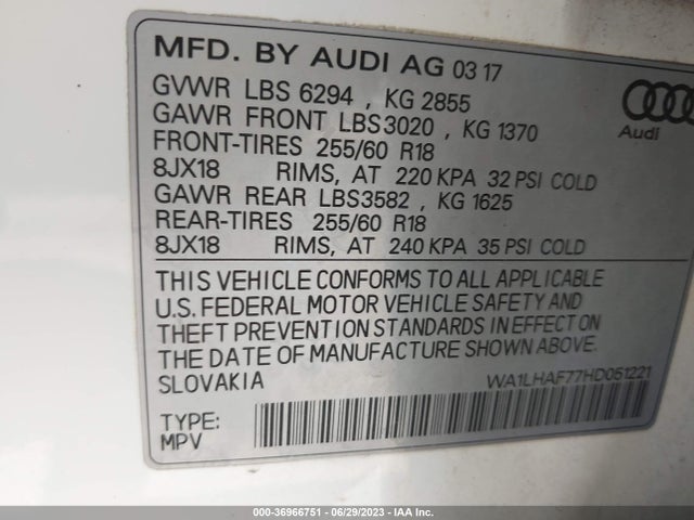 WA1LHAF77HD051221 Audi Q7 Premium Plus