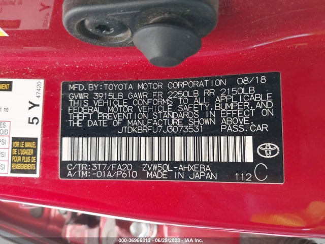 Toyota Prius Two/two Eco/three 2018 JTDKBRFU7J3073531 Image 15