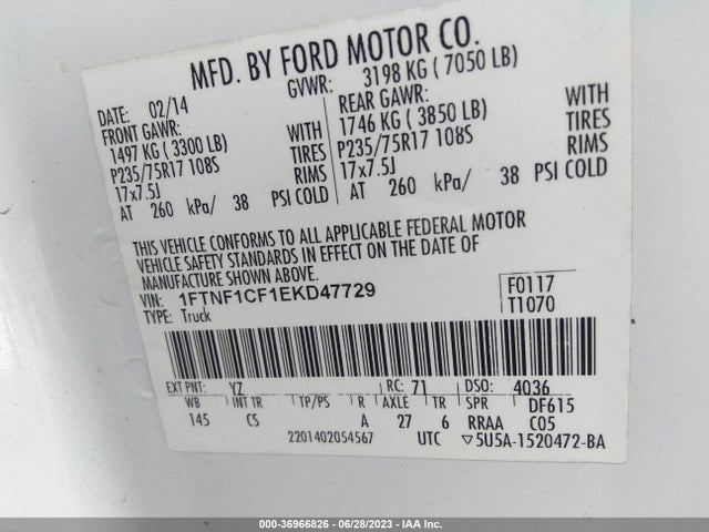 Ford F-150 Xl/xlt/stx 2014 1FTNF1CF1EKD47729 Image 15