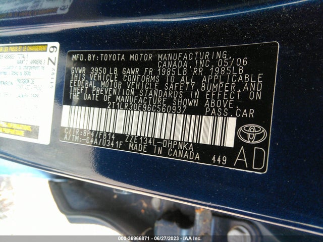 2006 TOYOTA MATRIX STD/XR VIN: 2T1LR30E96C560937