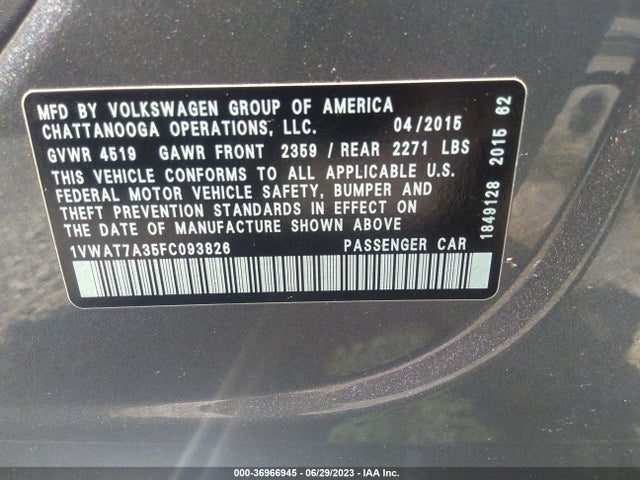 1VWAT7A35FC093826 Volkswagen Passat 1.8t Limited Edition