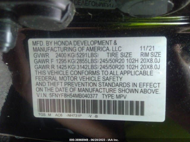 Honda Passport Ex-l 2021 5FNYF8H54MB040377 Image 16