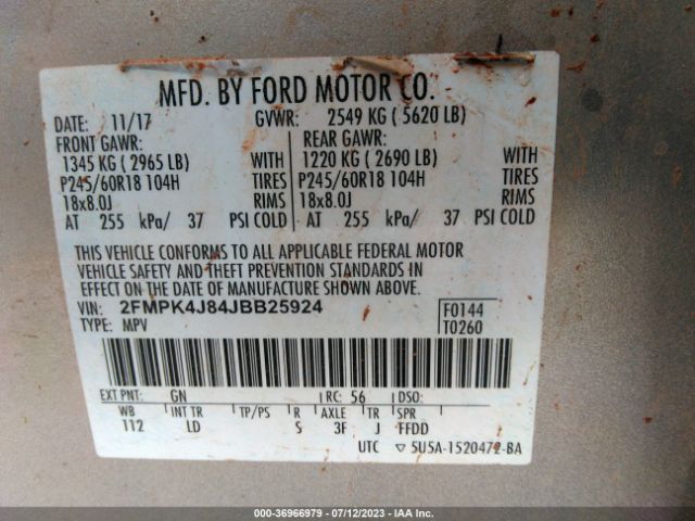 2FMPK4J84JBB25924 Ford EDGE SEL