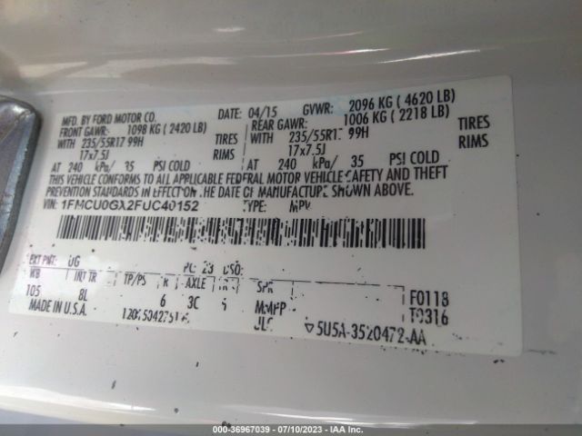 1FMCU0GX2FUC40152 Ford ESCAPE SE