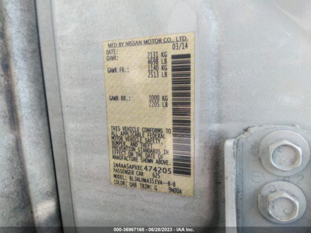 1N4AA5APXEC474205 Nissan Maxima 3.5 Sv W/premium Pkg