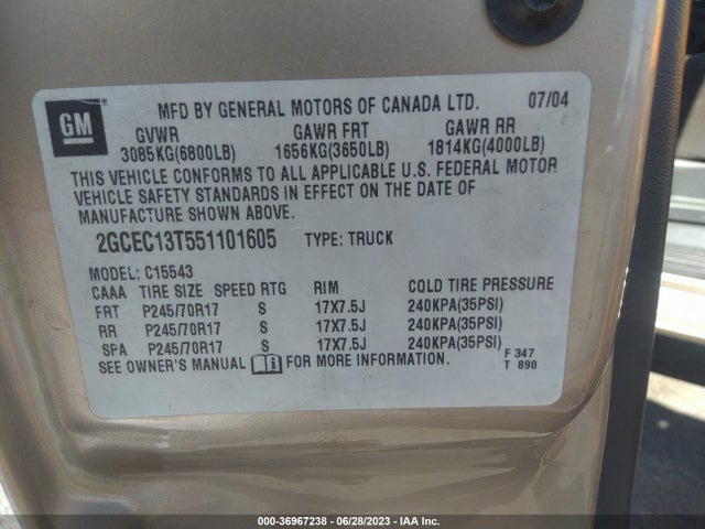 2005 CHEVROLET SILVERADO 1500 LS VIN: 2GCEC13T551101605