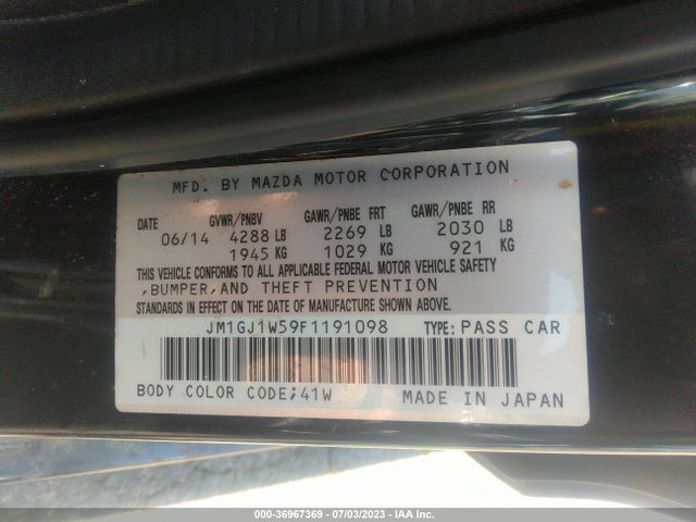 2015 MAZDA MAZDA6 I GRAND TOURING VIN: JM1GJ1W59F1191098