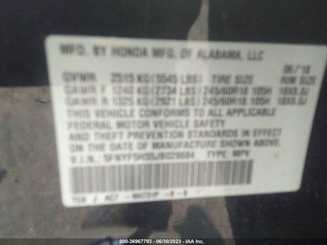 Honda Pilot Ex-l 2018 5FNYF5H55JB028684 Image 9