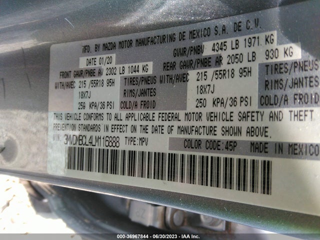 2020 MAZDA CX-30 SELECT PACKAGE VIN: 3MVDMBCL4LM116888