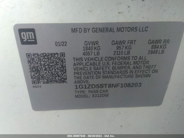 Chevrolet MALIBU LT 2022 1G1ZD5ST8NF108203 Image 16