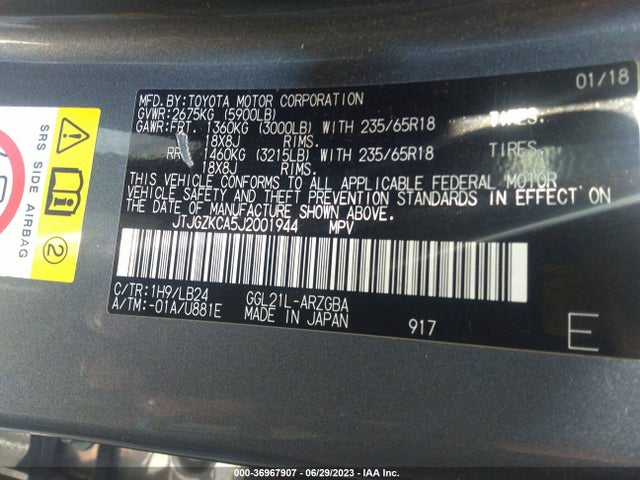 JTJGZKCA5J2001944 Lexus Rx Rx 350l