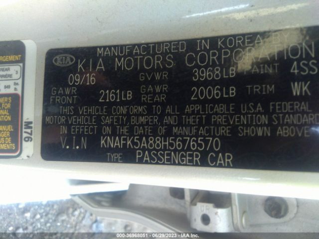 KNAFK5A88H5676570 KIA Forte5 Lx