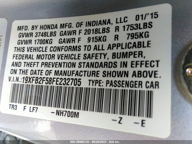 Honda Civic Sedan Lx 2015 19XFB2F58FE232705 Image 9