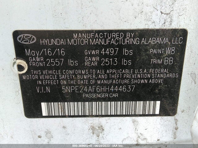 Hyundai SONATA SE 2017 5NPE24AF6HH444637 Image 9