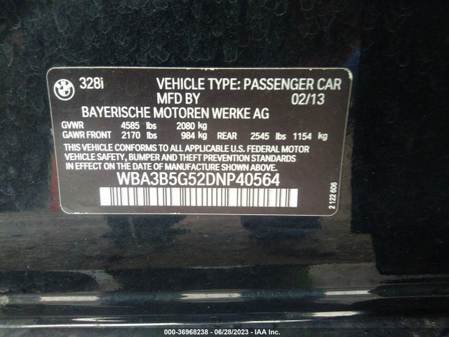 2013 BMW 3 SERIES 328I XDRIVE VIN: WBA3B5G52DNP40564