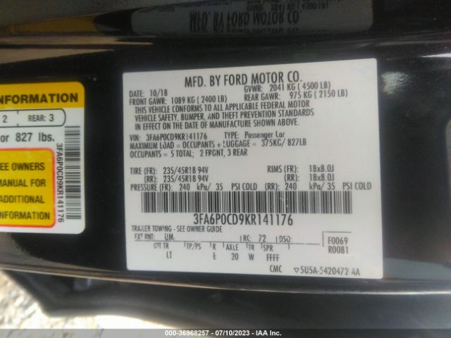3FA6P0CD9KR141176 Ford FUSION SEL