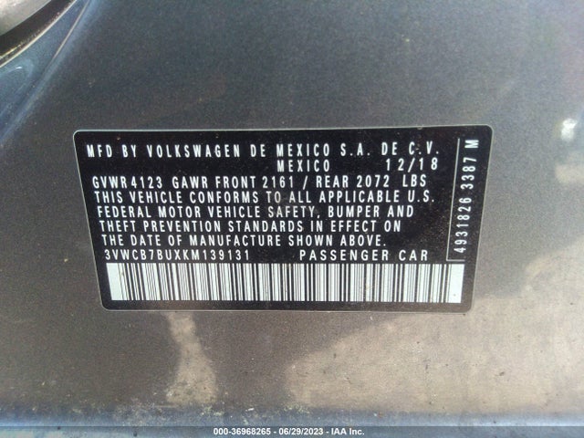 3VWCB7BUXKM139131 Volkswagen Jetta S/se/r-line