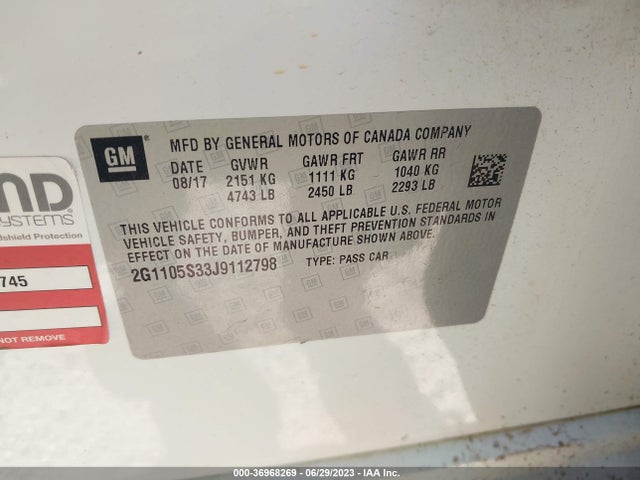 Chevrolet IMPALA LT 2018 2G1105S33J9112798 Image 9