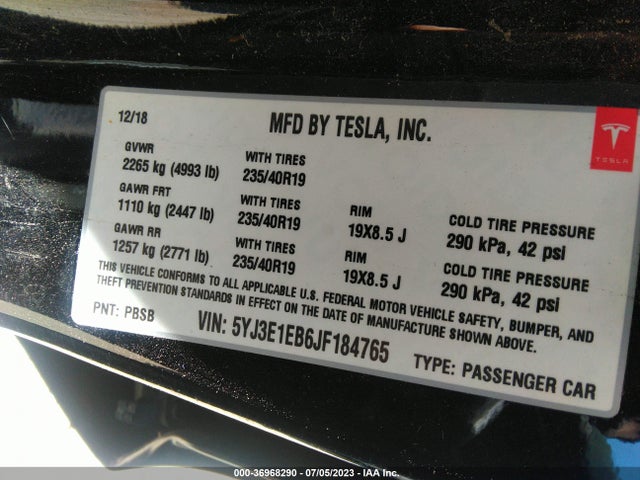 Tesla Model 3 Long Range 2018 5YJ3E1EB6JF184765 Image 16