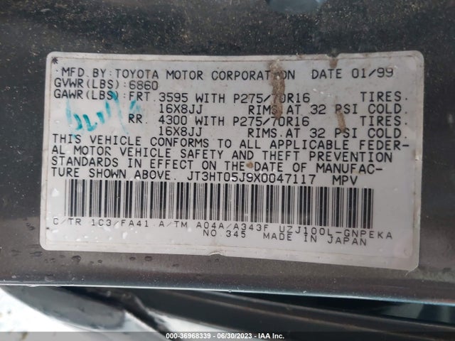 1999 TOYOTA LAND CRUISER VIN: JT3HT05J9X0047117