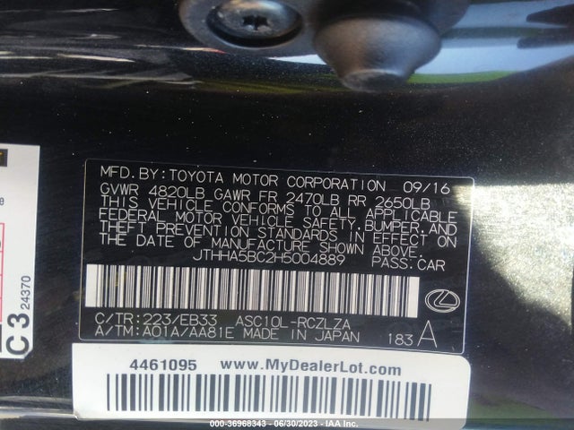2017 Lexus RC, VIN: JTHHA5BC2H5004889