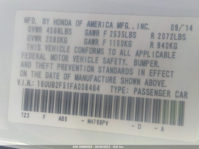 19UUB2F51FA006484 Acura Tlx V6 Tech