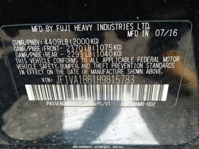 JF1VA1B61H9815783 Subaru WRX