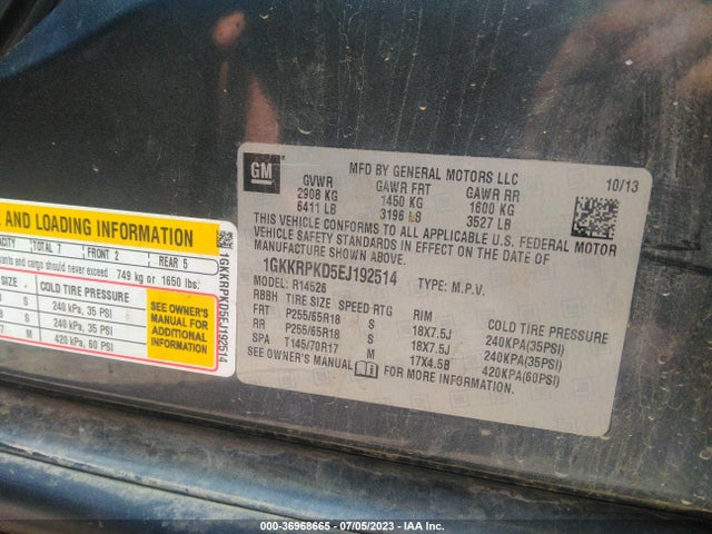 1GKKRPKD5EJ192514 GMC Acadia Sle-2