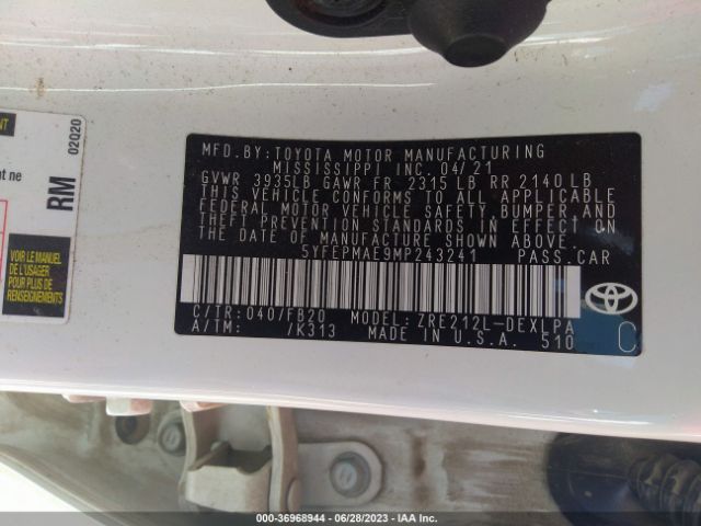 5YFEPMAE9MP243241 Toyota COROLLA LE