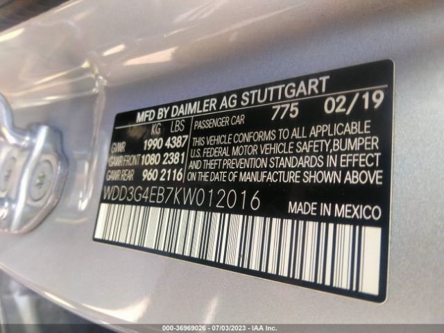 WDD3G4EB7KW012016 Mercedes-Benz A-class A 220