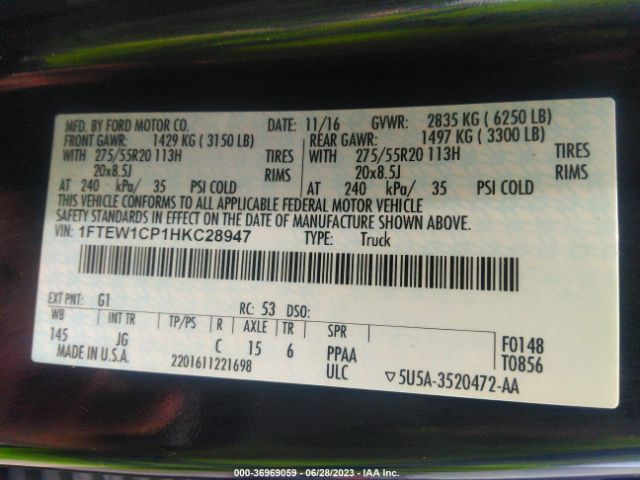 1FTEW1CP1HKC28947 Ford F-150 Xl/xlt/lariat