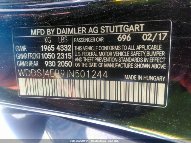 WDDSJ4EB9JN501244 Mercedes-Benz Cla Cla 250