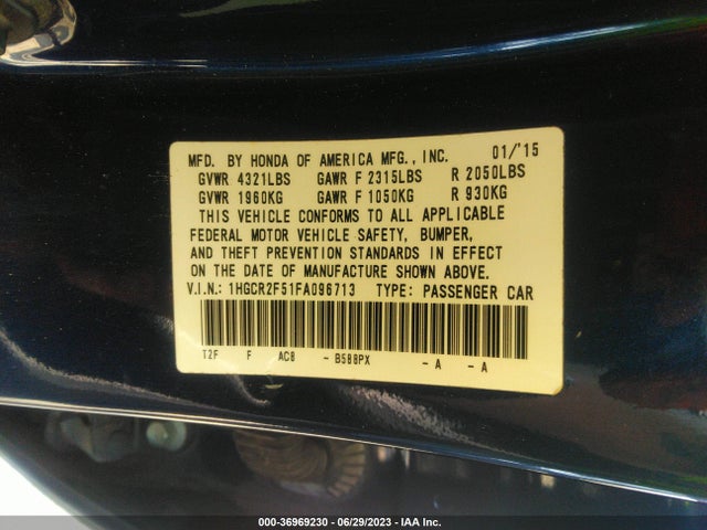 Продажа на аукционе авто 2015 Honda Accord Sedan Sport, vin: 1HGCR2F51FA096713, номер лота: 36969230