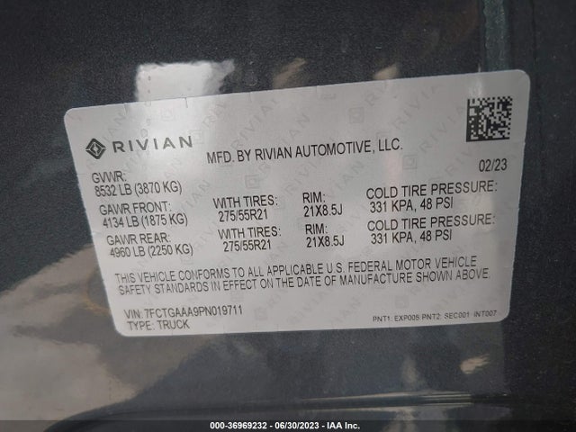 Rivian R1t Adventure Package 2023 7FCTGAAA9PN019711 Image 9