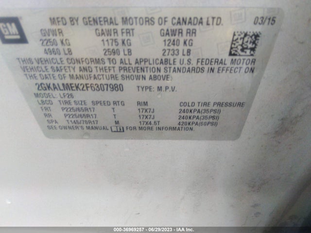 GMC Terrain Sle 2015 2GKALMEK2F6307980 Image 9
