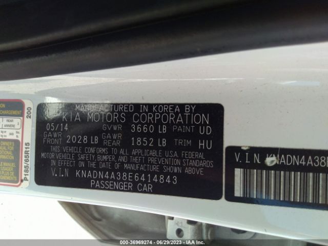 KNADN4A38E6414843 KIA RIO EX